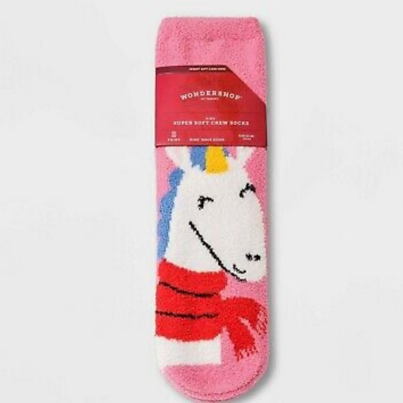 Wondershop 2pk Unicorn Hearts Cozy Kids’ Super Soft Crew Socks XS/S - Picture 4 of 4